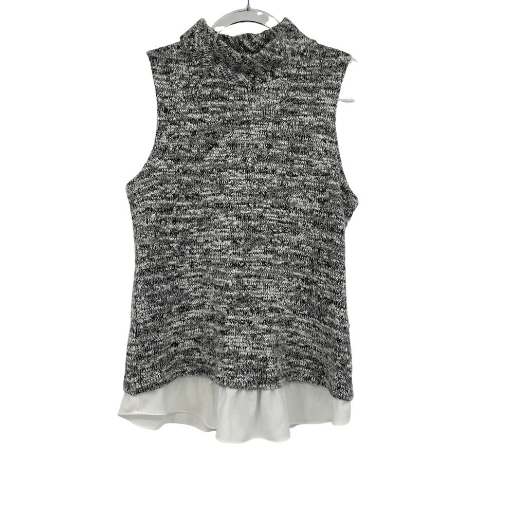 Drew by anthopologie Womens Black White Space Dye Sleeveless Ruffle Top Size M